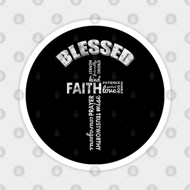 Blessed Christian Cross Word Cloud Design Magnet by TeeShirt_Expressive